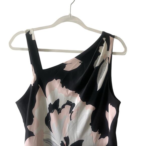 Jones New York Floral Asymmetrical Sleeveless Belted Mid Calf Dress Black 14 - Picture 2 of 10